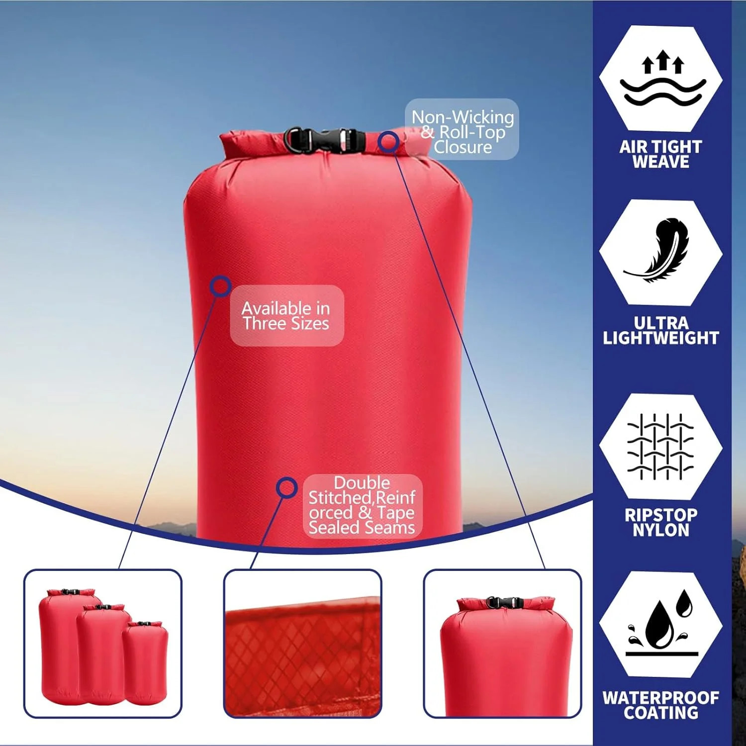 Waterproof Dry Bags 3 Pack (5L, 10L, 20L) – Lightweight Waterproof Storage Bags