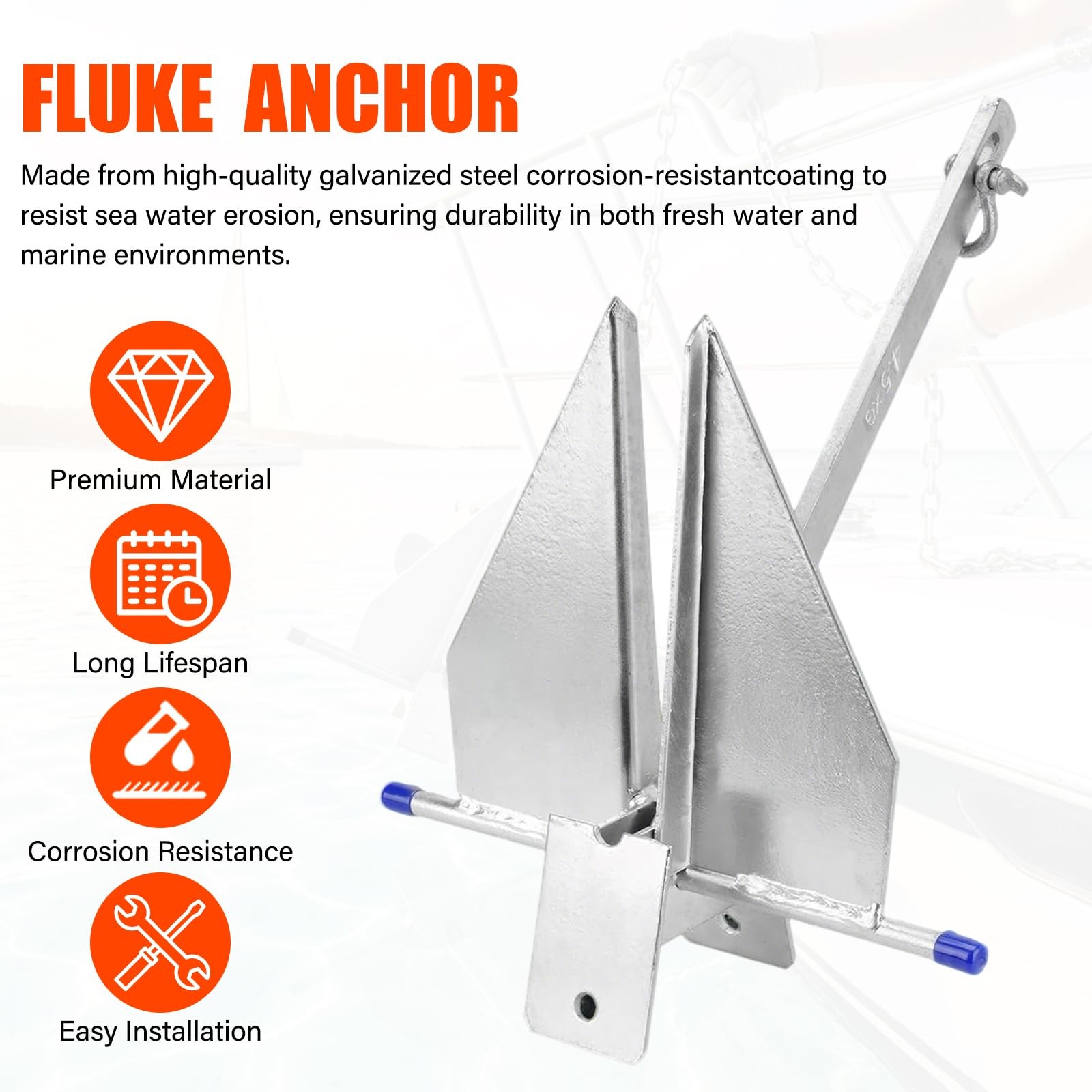 Fluke Style Boat Anchor Kit, Heavy Duty Galvanized Danforth Anchor