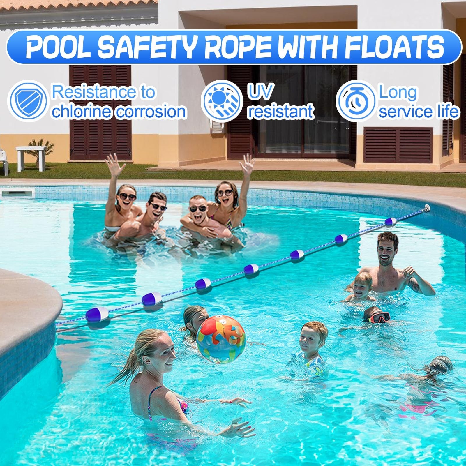 16ft -20ft Adjustable Pool Safety Rope with Floats, Floating Pool Divider- St…