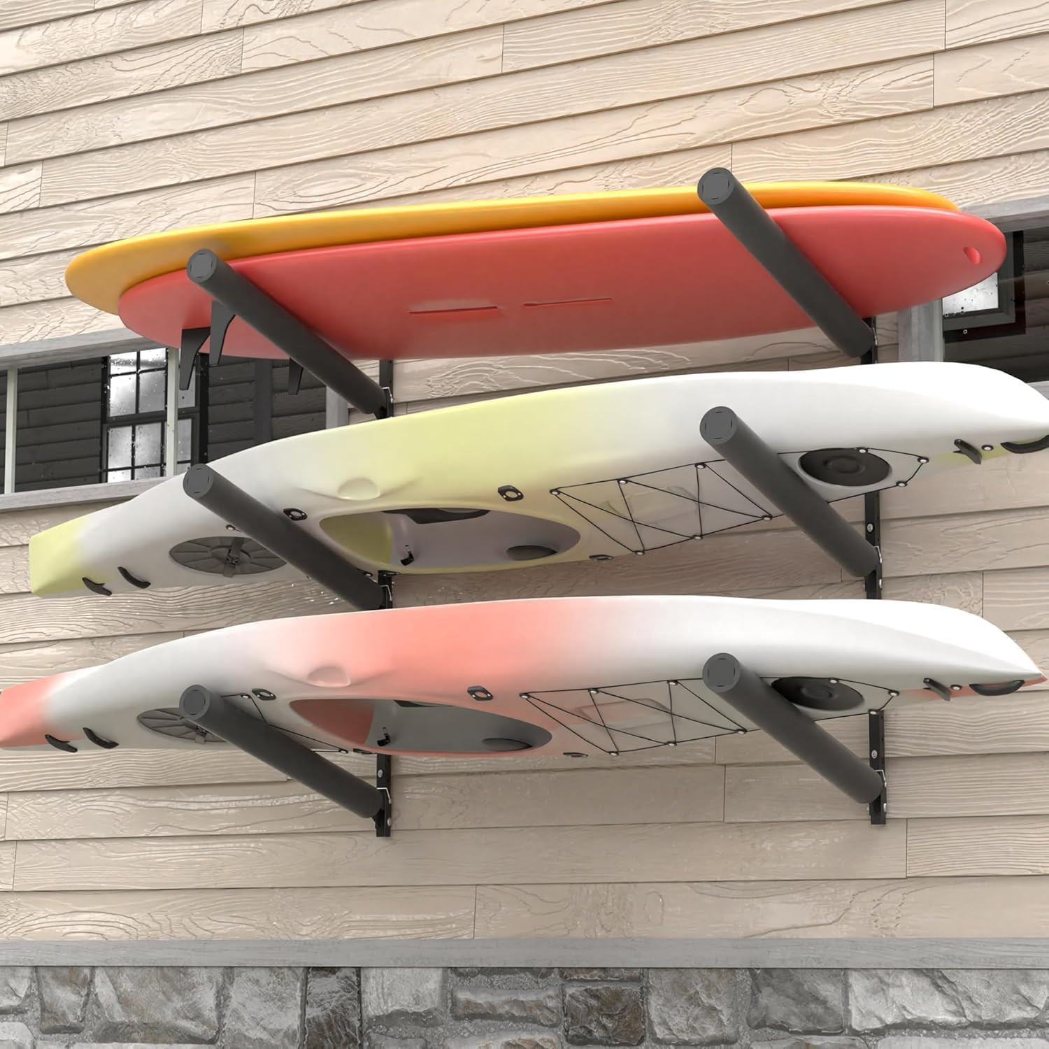 Kayak Wall Rack, Heavy Duty Wall Mount Storage Rack for Multiple Kayaks, with Ad