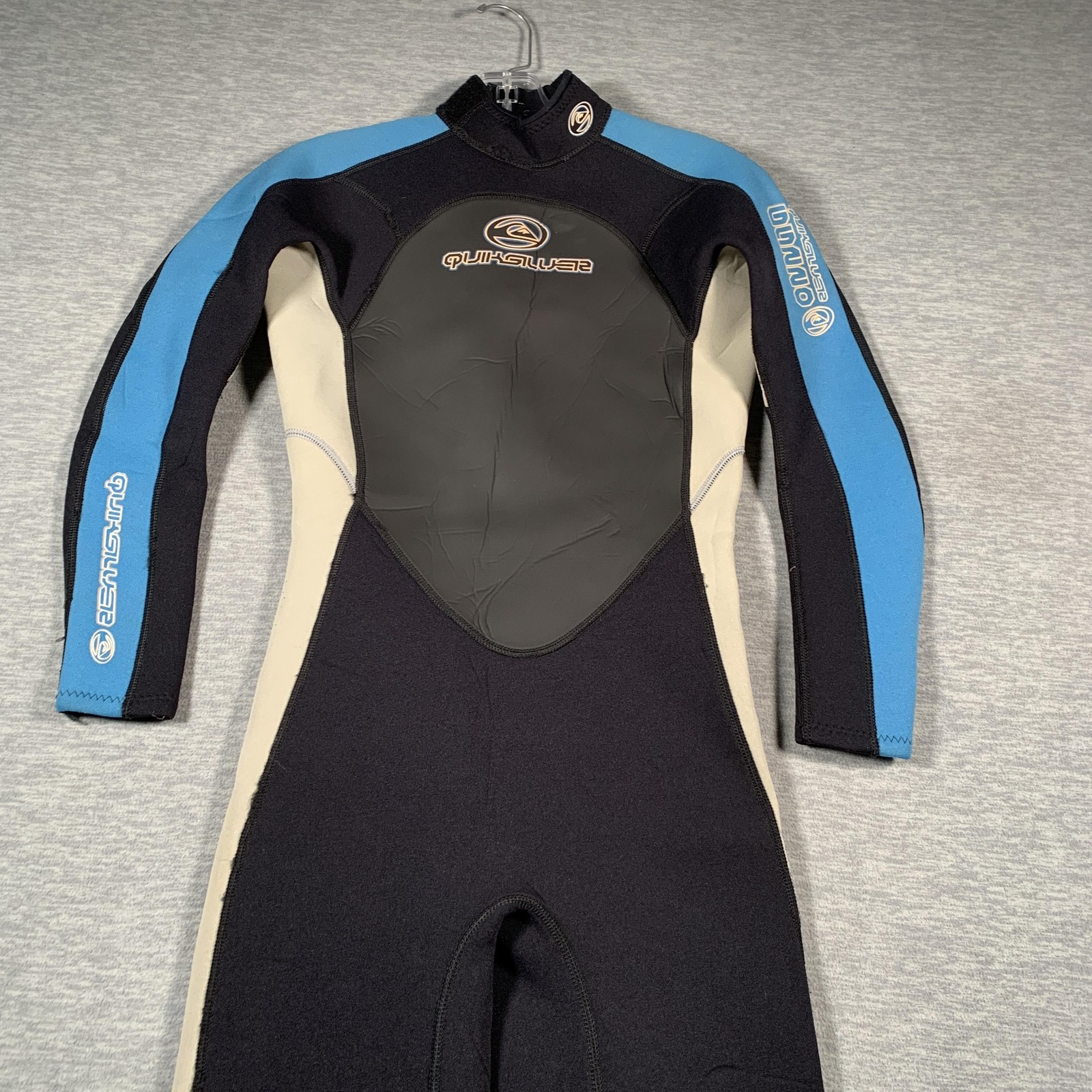 Quiksilver Youth 16 Long Sleeve Shorty Wetsuit Back Zip Black Blue Gray Kids