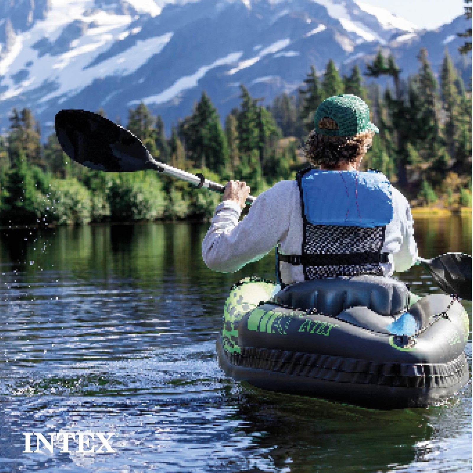 INTEX 68305EP Challenger K1 Inflatable Kayak Set: K1: 1-Person, Green/Blue
