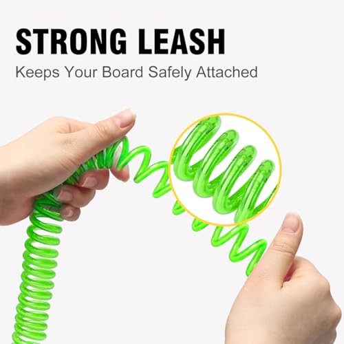 SUP Leash 11 Foot Coiled Stand Up Paddle Board Surfboard Leash Stay on Green