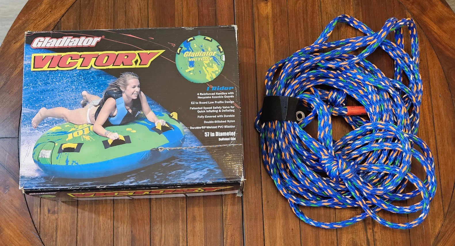 NIB Gladiator Victory 1 Rider Towable Tube 57 in Diameter PVC/Nylon w/ Tow Rope