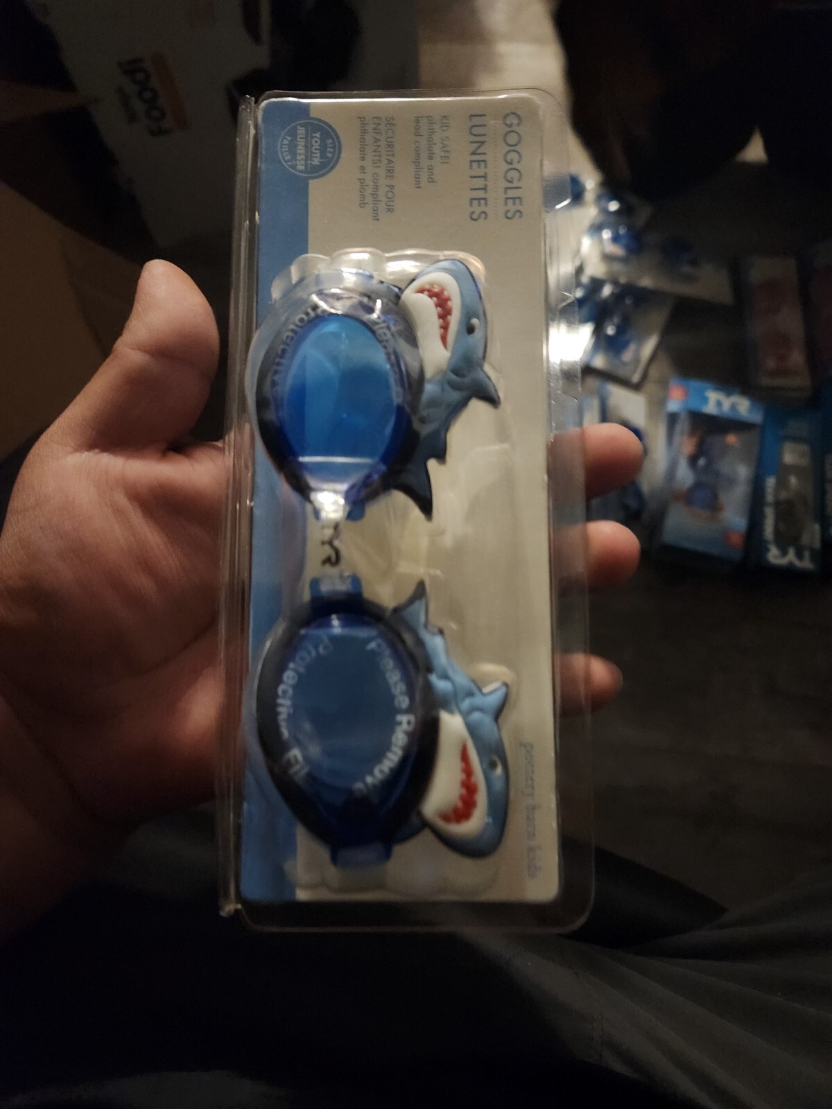NEW SEALED Pottery Barn Kids TYR Youth Swimming Goggles Shark Shapes