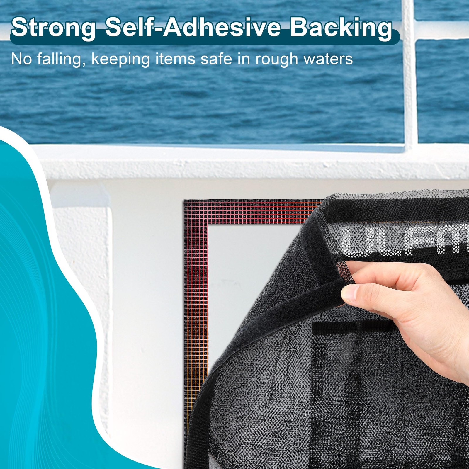 1 PCS 14″ X 9.8″ Boat Storage Bag Secure Lid 2 Pockets Mesh Organizer Adhesive