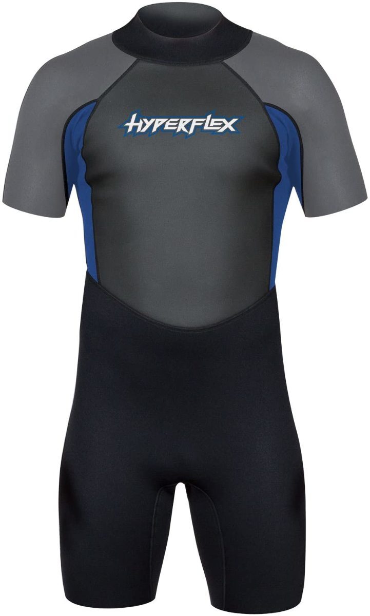Hyperflex Men’s Access Shorty Spring Suit, 2.5mm Wetsuit, Back Zip, Black / Blue