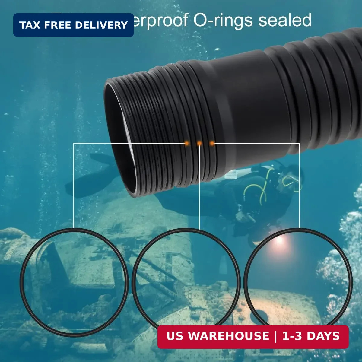 SecurityIng DF01 Scuba Diving Light, 1500 Lumens Mechanical Twist On/Off Underwa