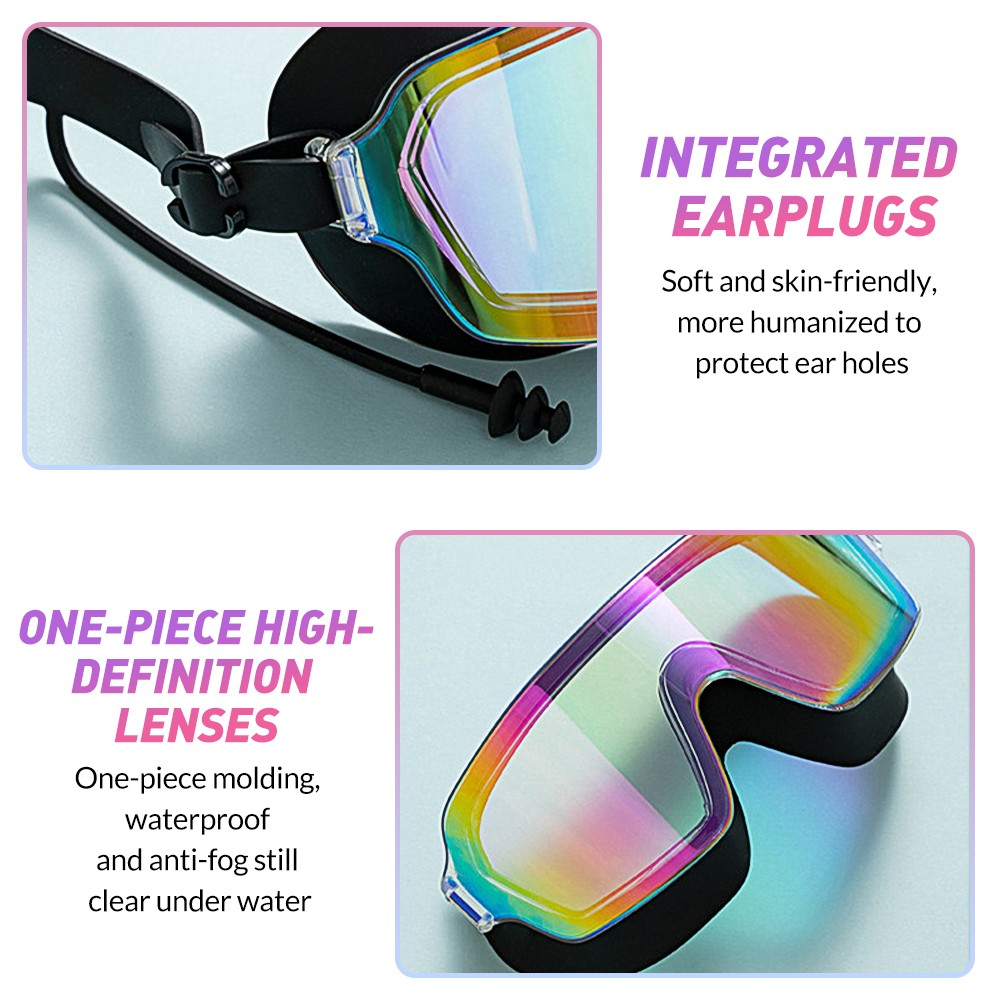 Clear Comfortable Swimming Goggles UV- Anti-Fog Swim Glasses Adult with Earplugs