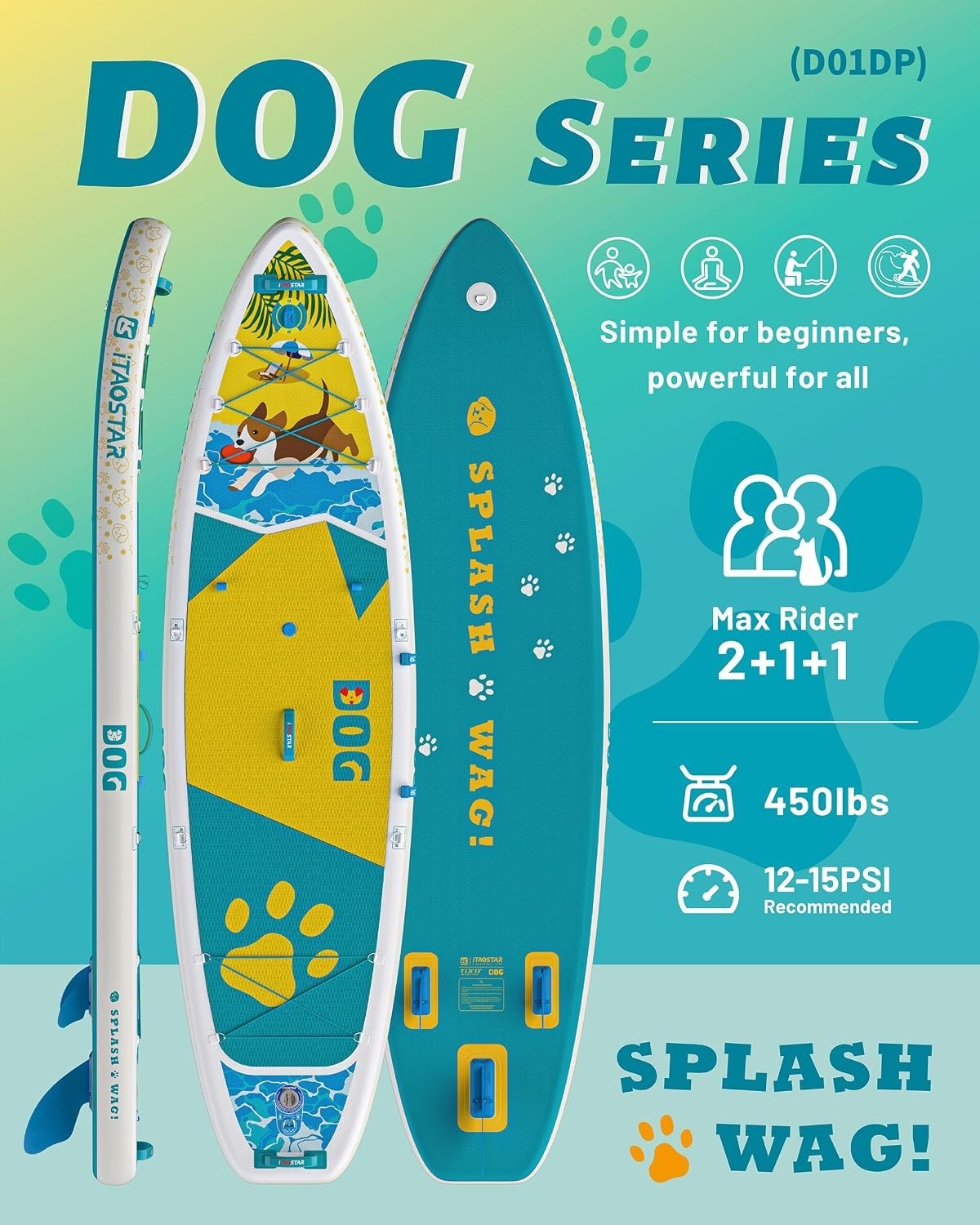 Pets 8’×29″ / 11’×35″ / 11’6″×34″/11’×34″ Inflatable Paddle Board, One-Stop Prem