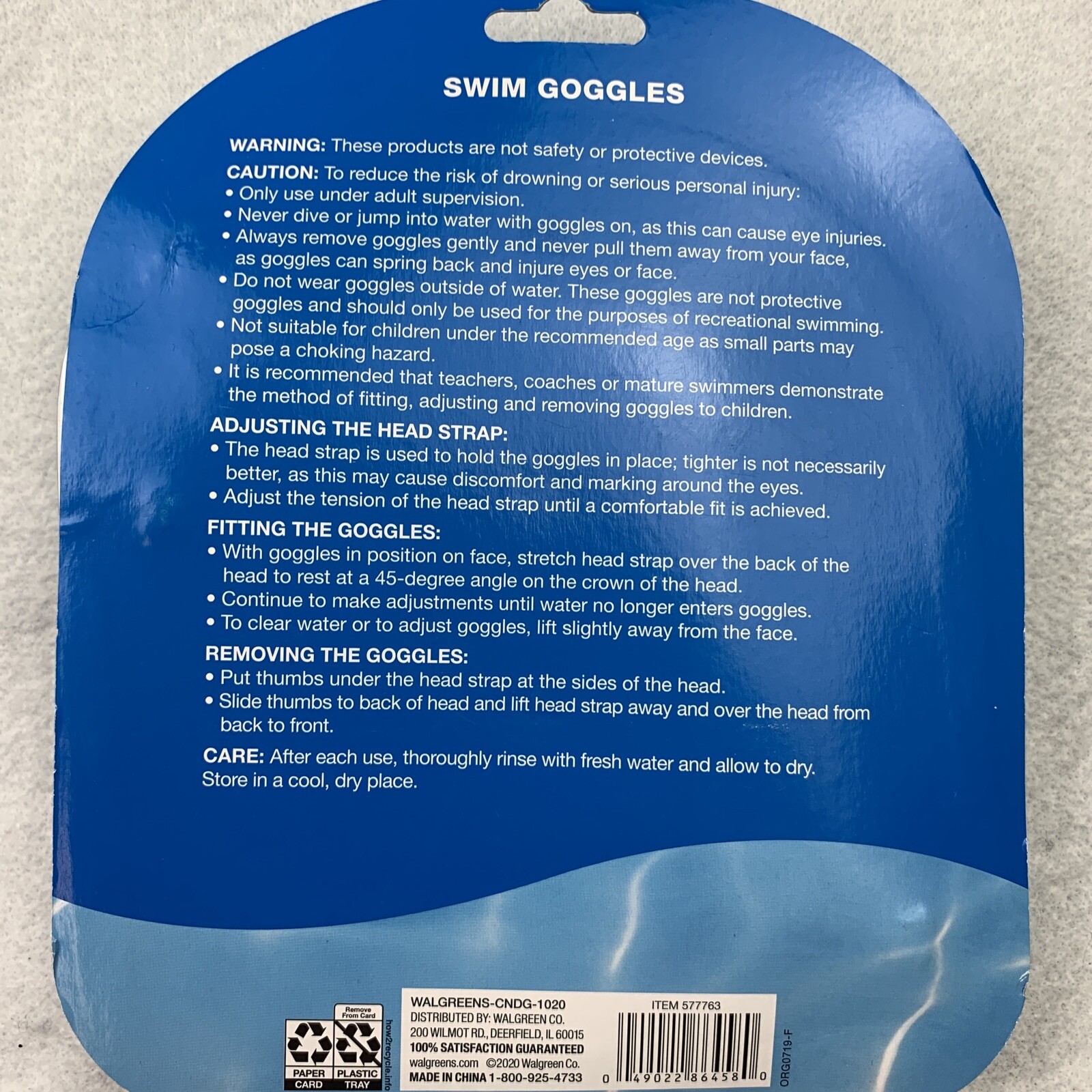 Water Sun & Fun Swim Goggles Child Size 4+. 3 Count Latex Free New!