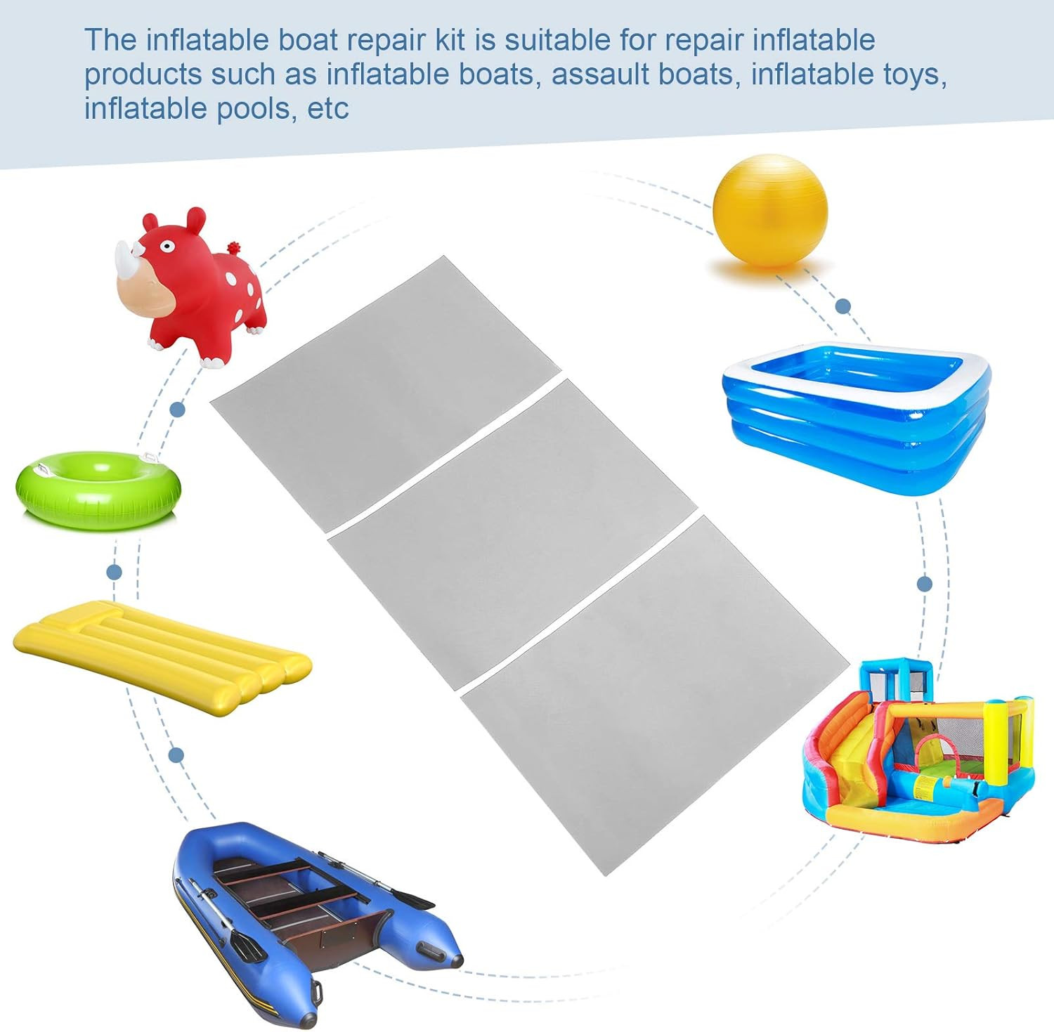 Inflatable Boat Repair Kit PVC, 3Pcs PVC Waterproof Repair Patches Kit Set Infla