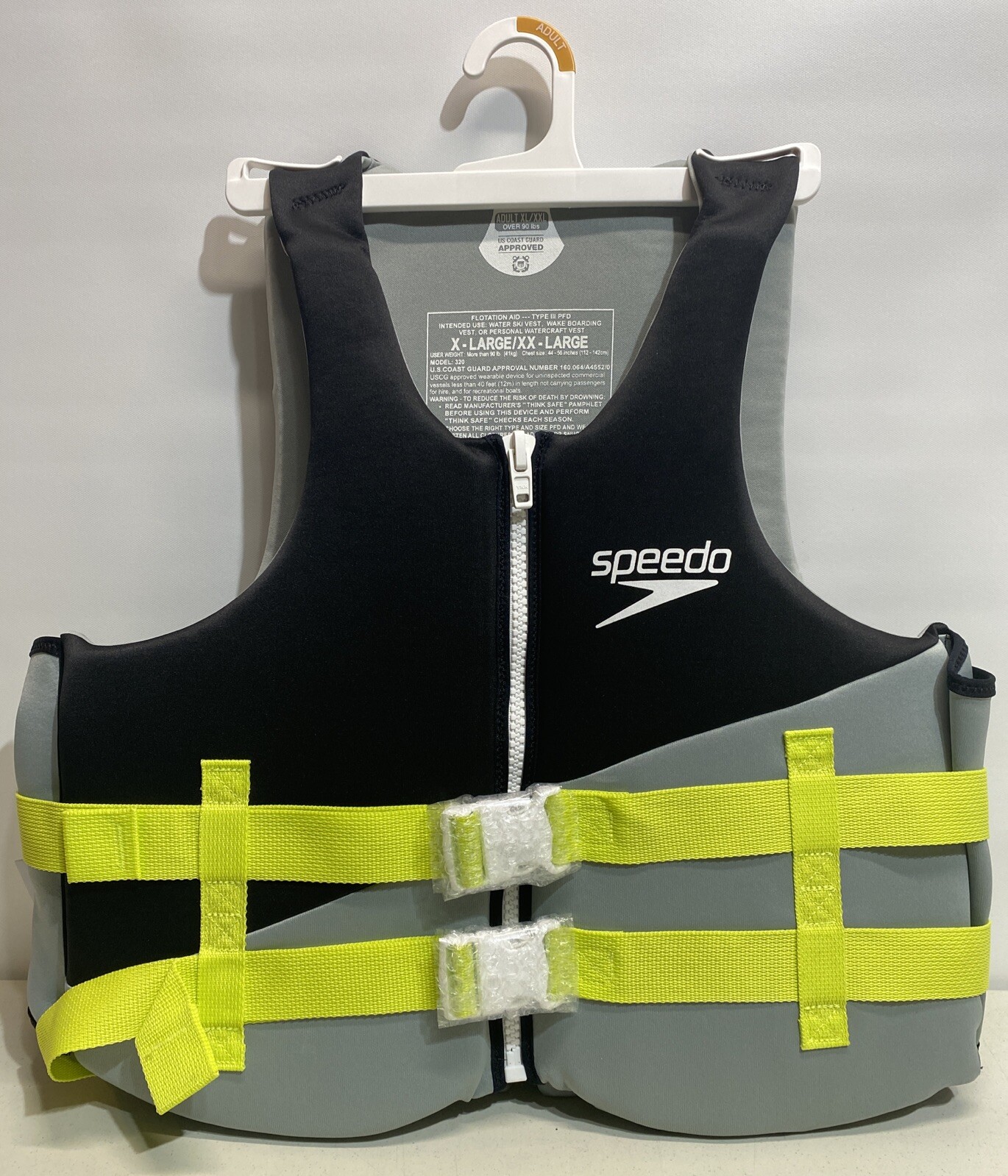 Speedo Adult Life Vest – Black/Gray XL/XXL NEW w Tags 44-56” Chest. VOL Discount