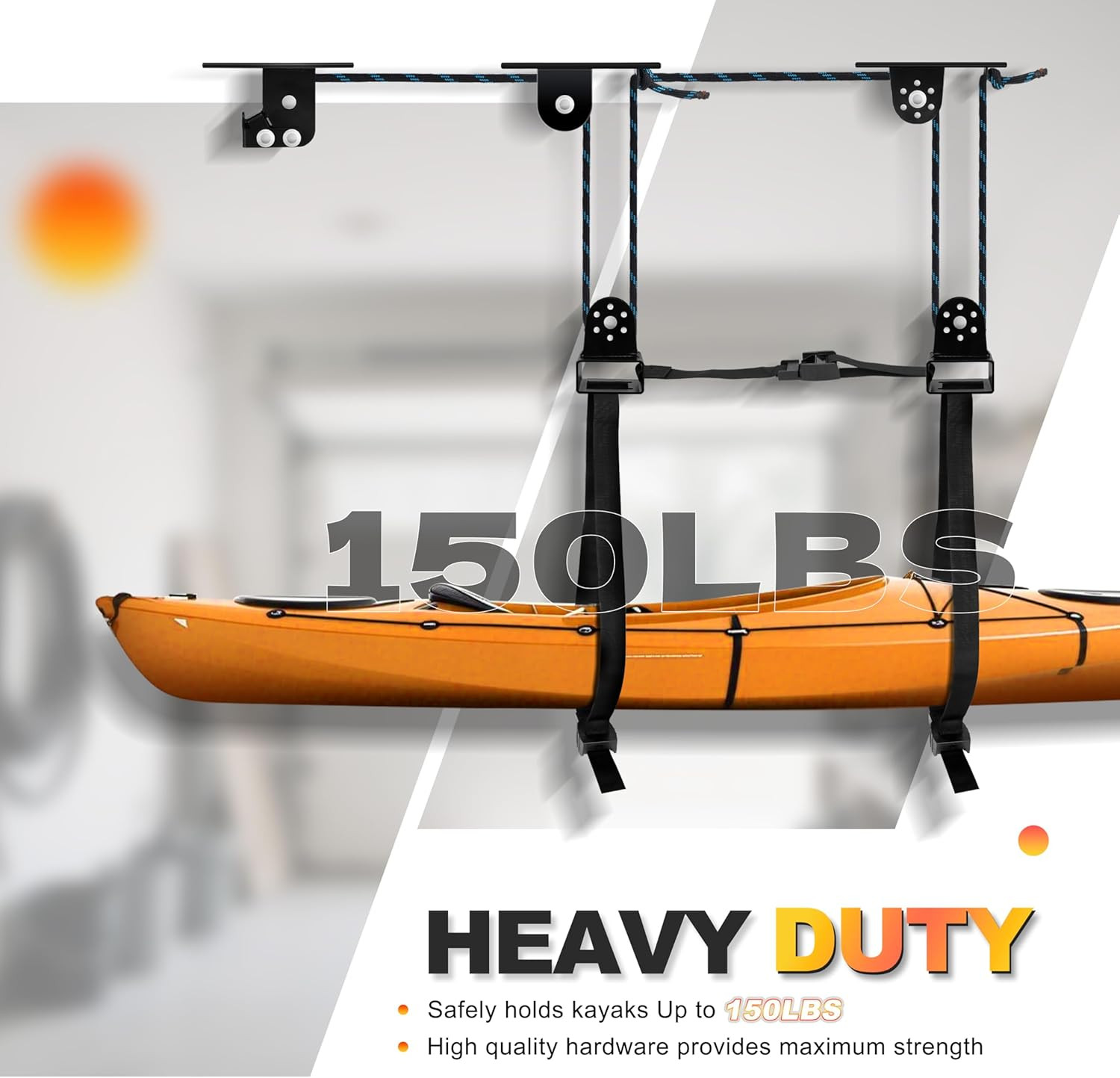Hikeen Kayak Hoist for Garage Ceiling, Heavy Duty Kayak Pulley System, Hold