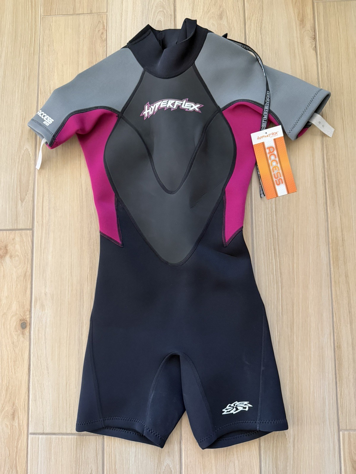 Hyperflex Shorty Wetsuit Access 2mm Size Women’s 8 Full Zip Pink Gray Black