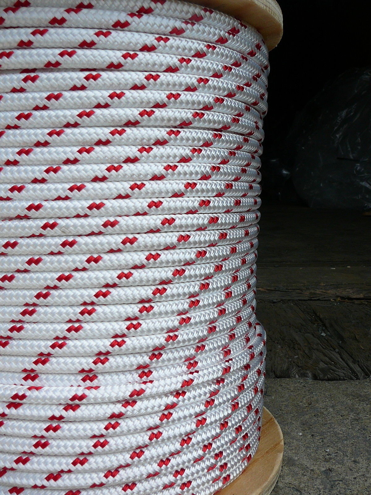 Sailboat Rigging Rope 5/16″ x 50′ White/Red Double Braided Sheet Halyard Line