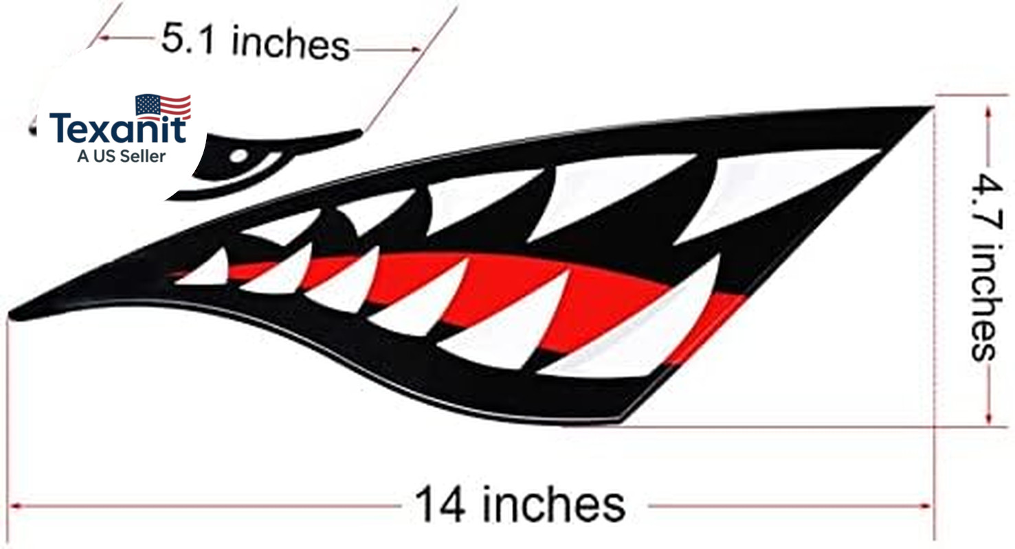 2Pcs Shark Teeth Mouth Kayak Stickers，Kayak Decals Waterproof DIY Funny Graphics