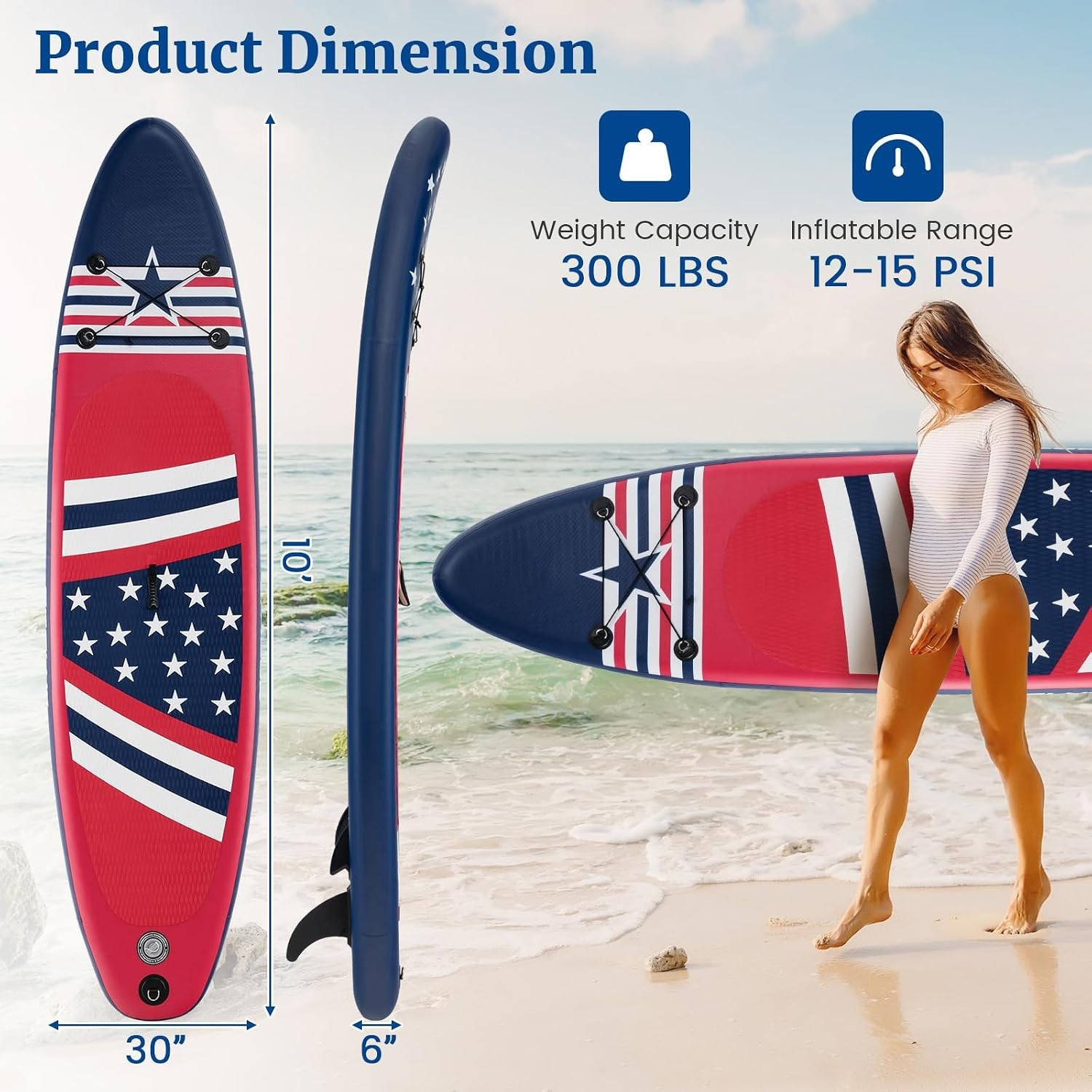 Stand Up Paddle Board Inflatable SUP W/ Wide Non-Slip EVA Deck Accessories-Leash