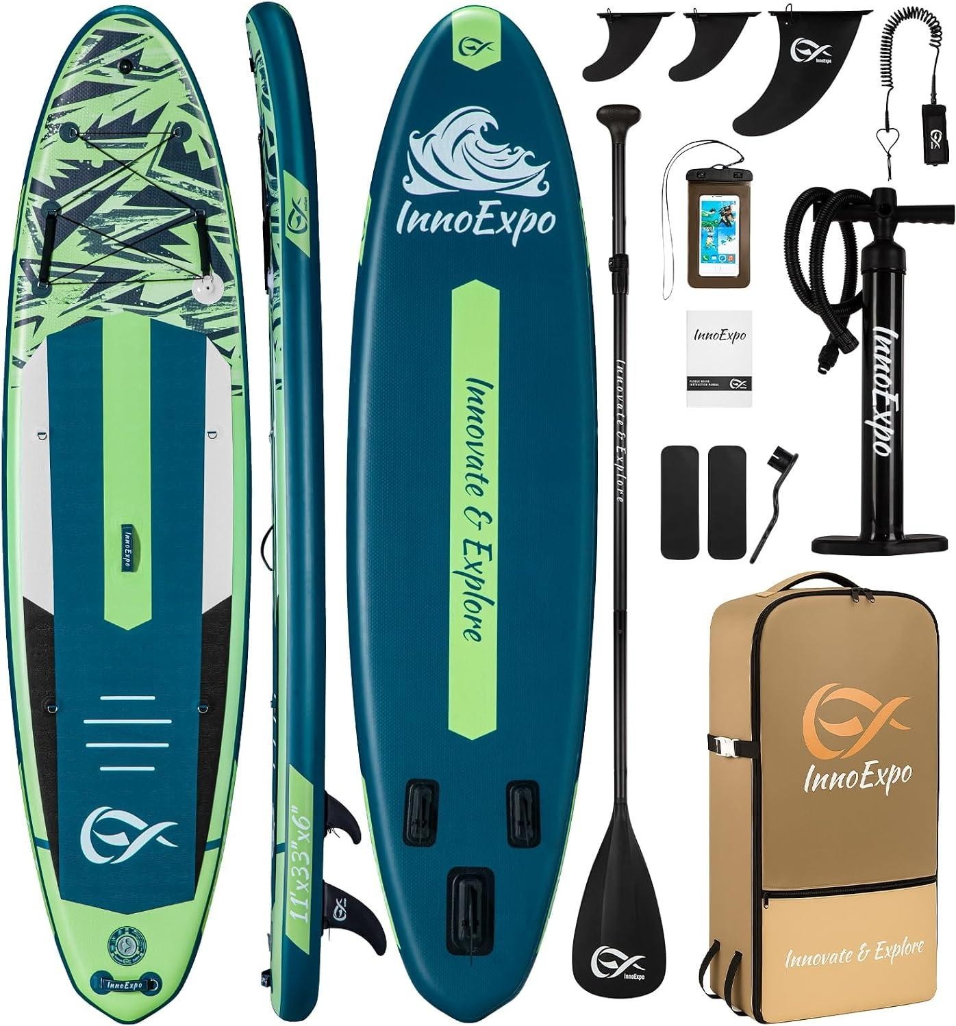 11′ Inflatable Stand Up Paddle Boards with Premium Accessories, Wide Stable