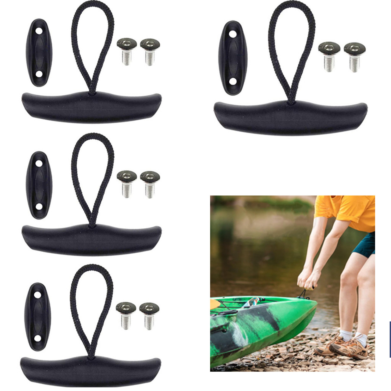 4 Pack Kayak Carry Pull Handle T-Handle with Cord and Pad Eyes Screws