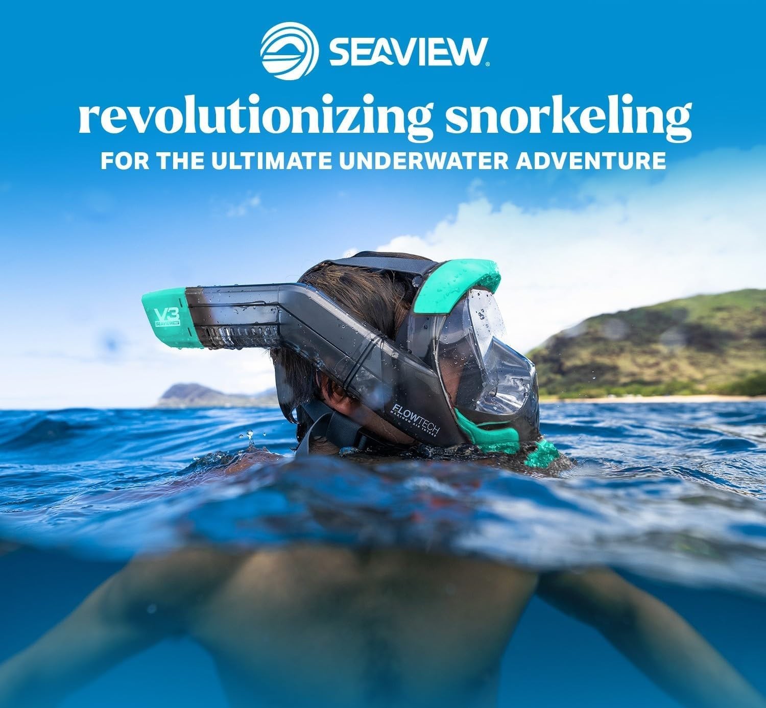 Seaview 180 V3 Full Face Snorkel Mask Adult- The is Small, Turquoise