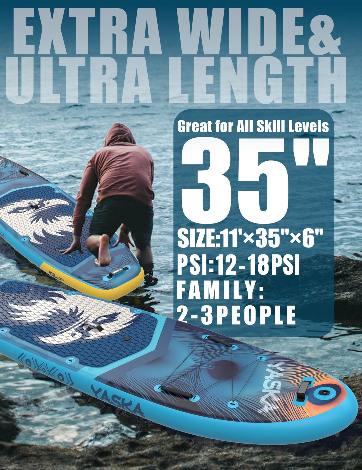 Inflatable Stand up Paddle Board 11ft with Premium SUP Accessories,Extra Wide…