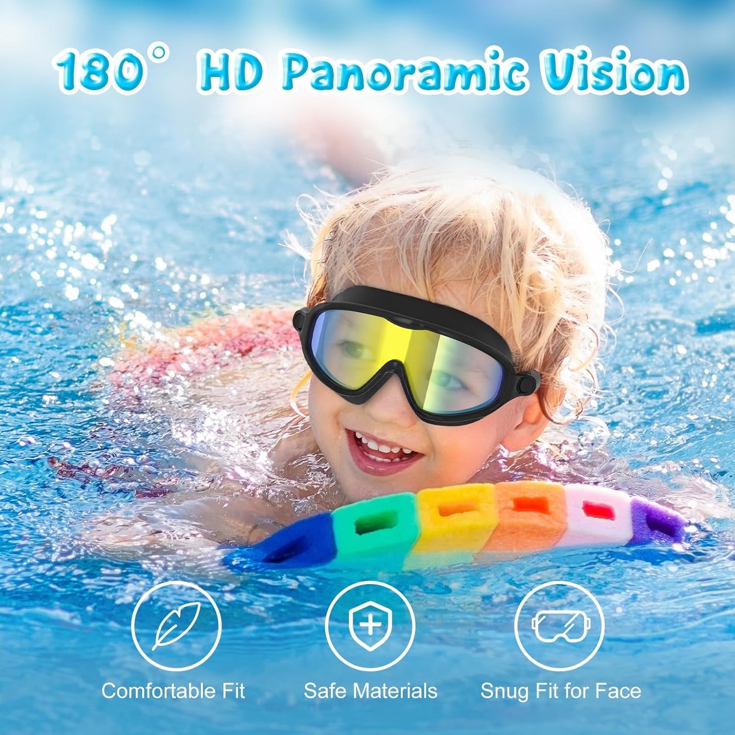 Kids Swimming Goggles 2 Pack with Earplugs&Nose Clip Wide View Anti-Fog/UV