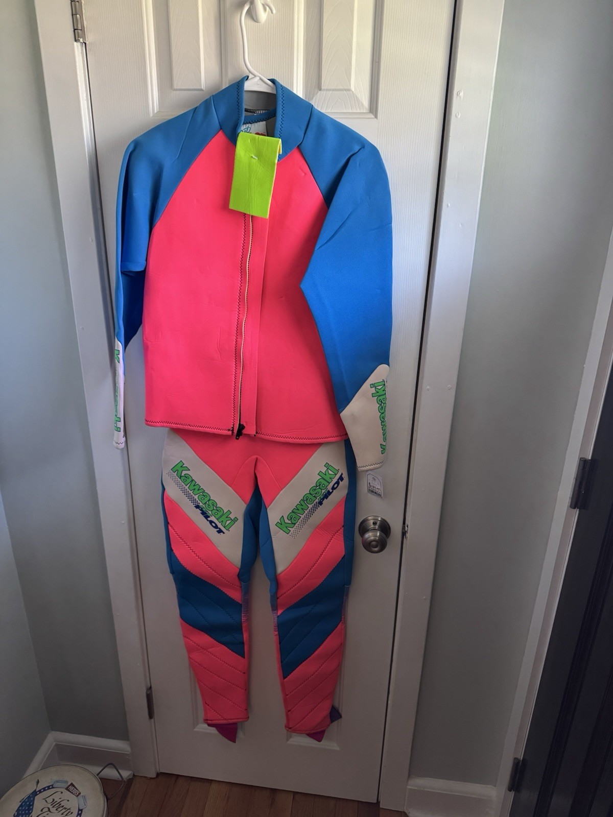 Vintage 90S Kawasaki Jet Pilot Wetsuit Pink Blue Neon Jet Ski 2pc