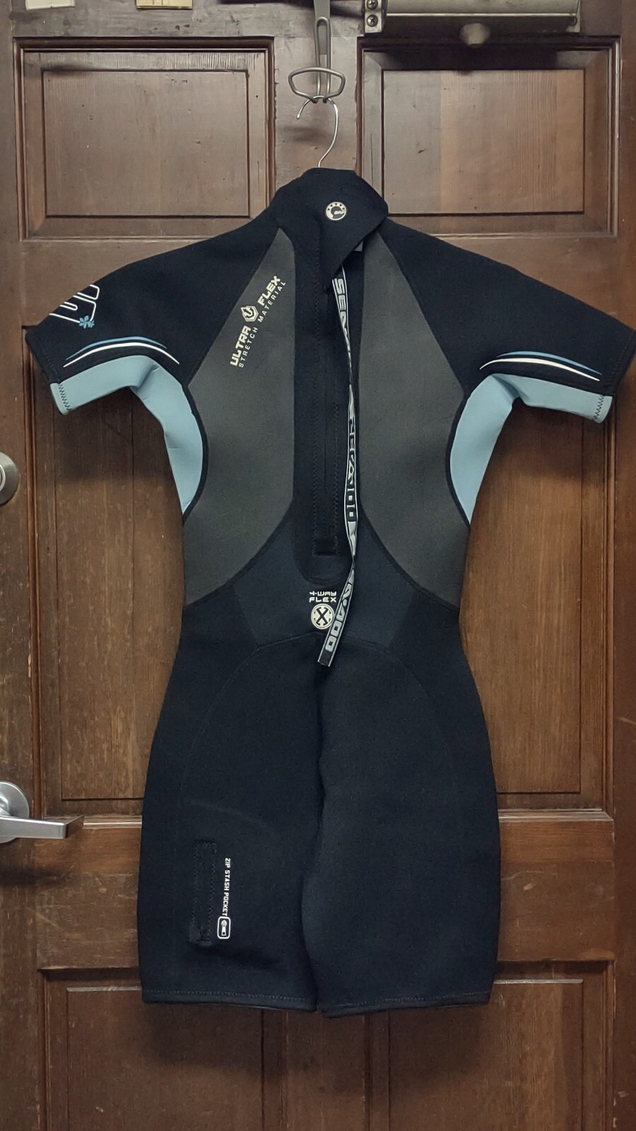 SEA-DOO Stallion Wetsuit Ultra 4-Way Flex Stretch Womens Sz 9/10 Black Gray Blue