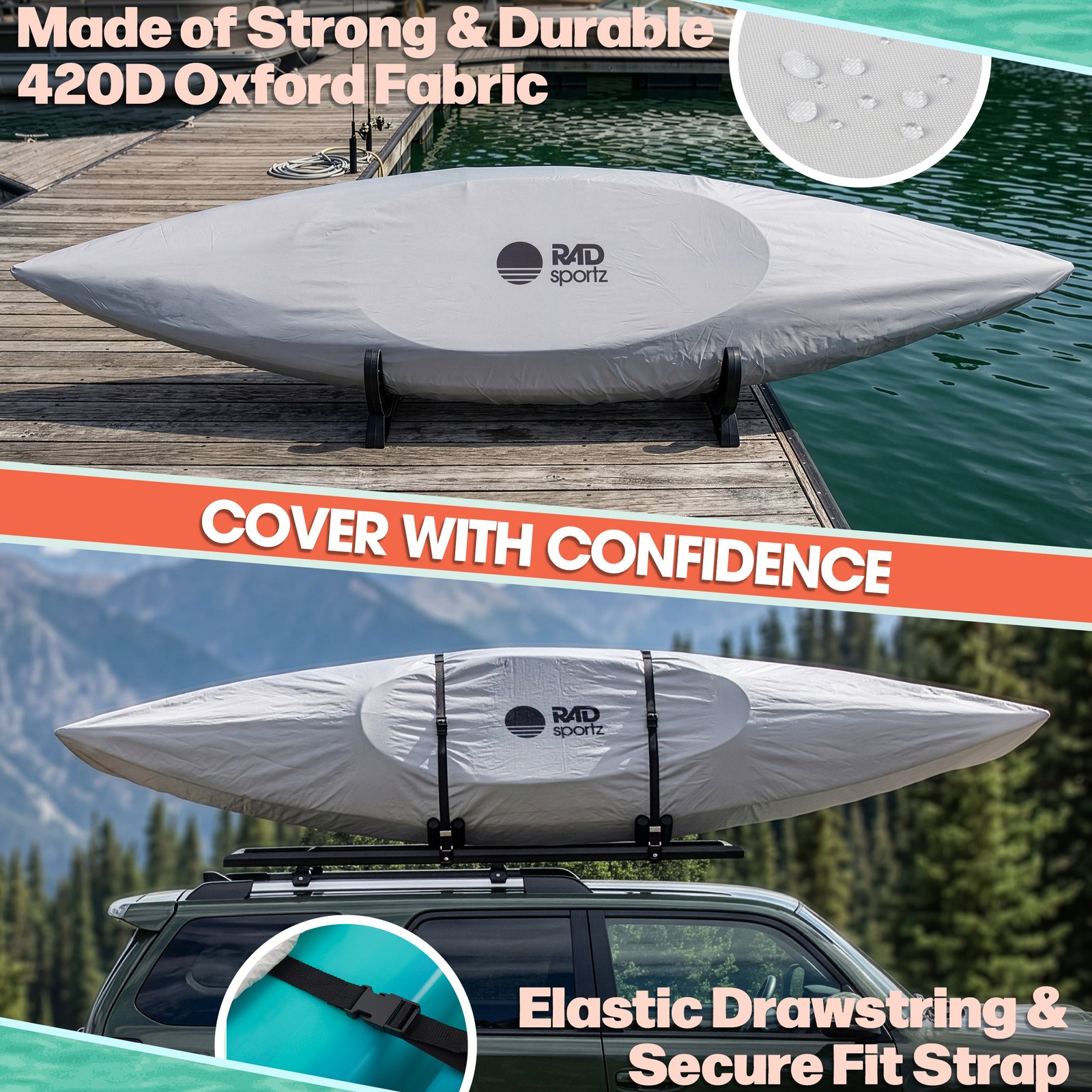 RAD Sportz Kayak Cover for 10.8 to 12ft Canoe, Paddle Board, SUP or Boat