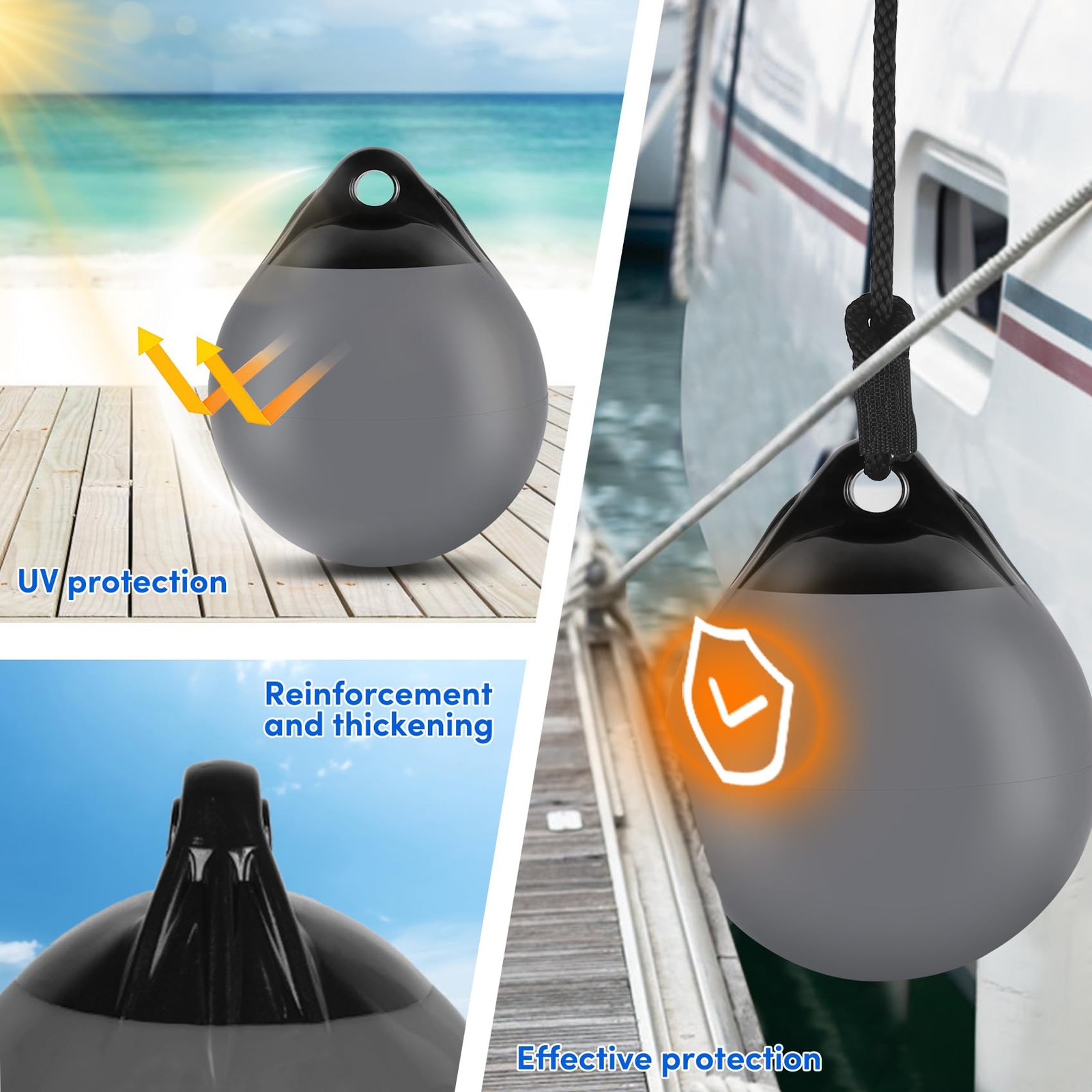 VEITHI 2 Pack 15 x 18 in Grey Mooring Buoy Boat 15 inch, 2