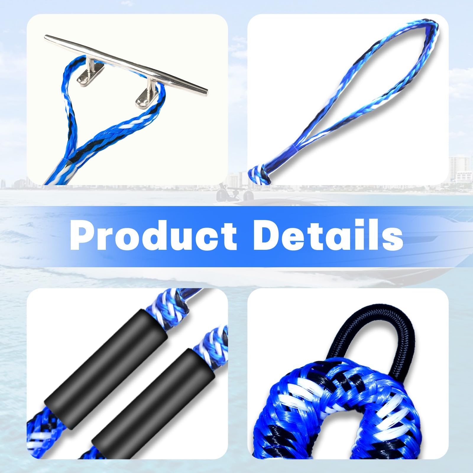 4 Pack Boat Bungee Dock Lines Boat Marine Rope, Jet Ski Dock, Boating Seadoo …