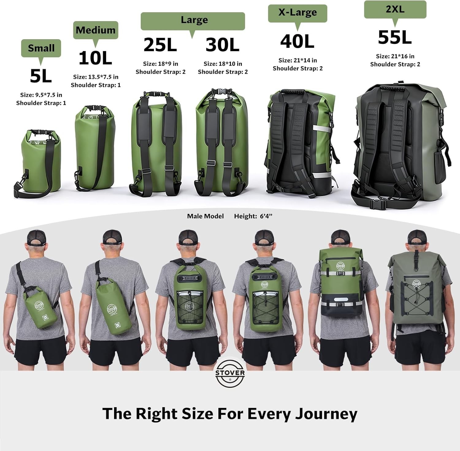5/10/25/30/40/55L Waterproof Dry Bag- Roll-Top Backpack w/Phone Case- Kayakin…