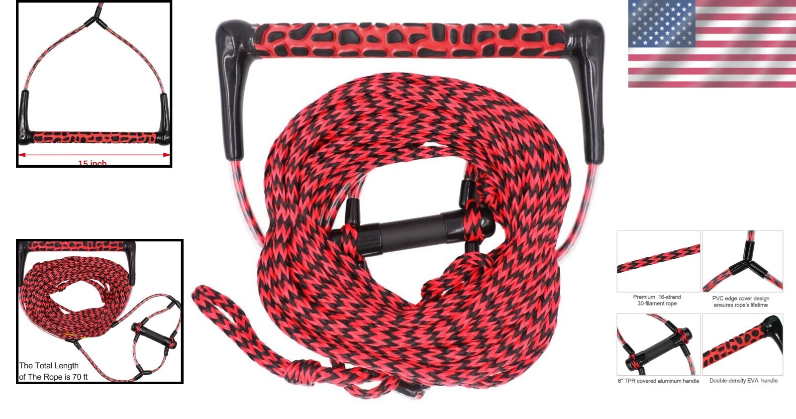 Professional Wakeboard Rope with EVA Handle | Maximum 2200 lbs Tensile Force