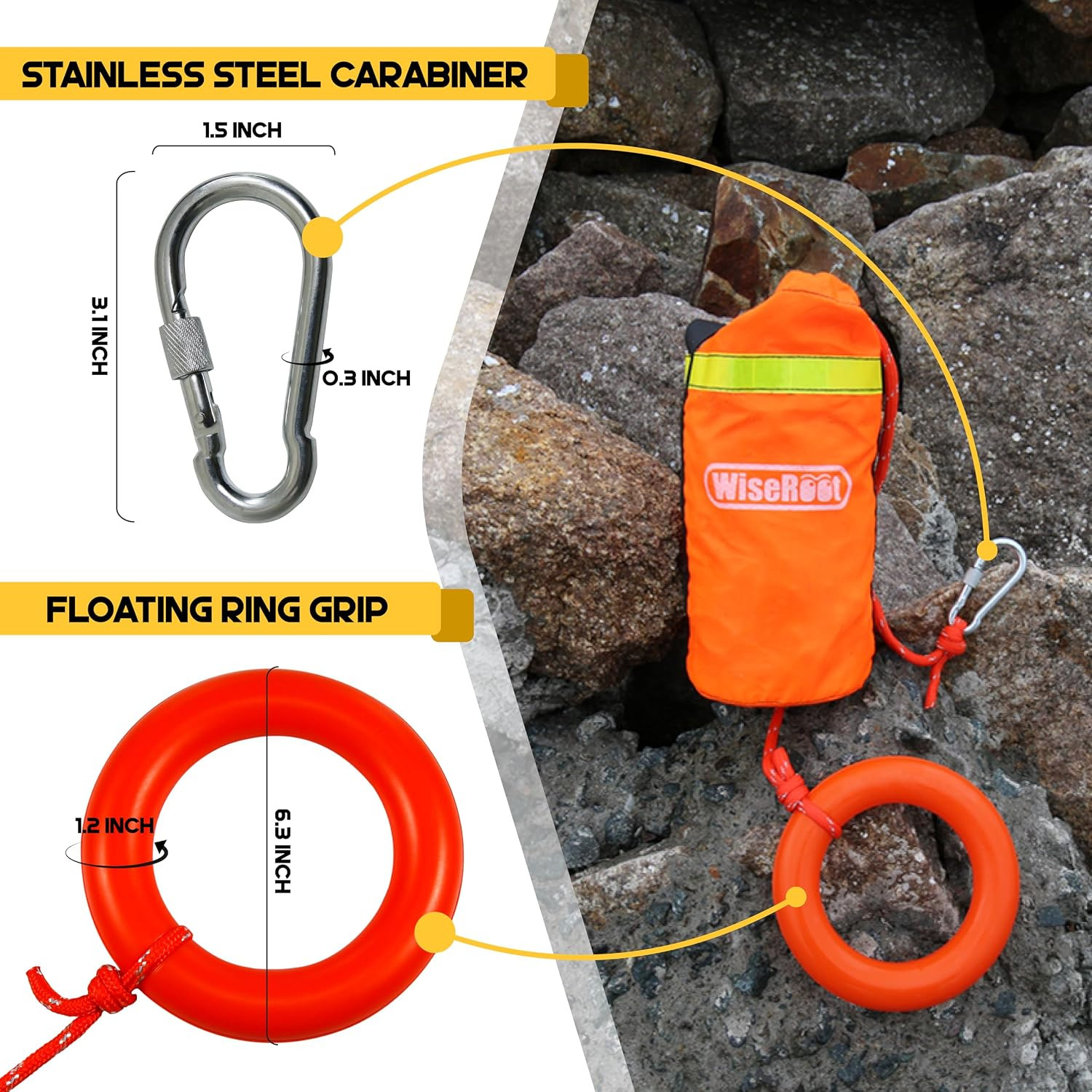 Throw Bag for Water Rescue: Quick Deploy Throwable Flotation Device, 50/70/98Ft