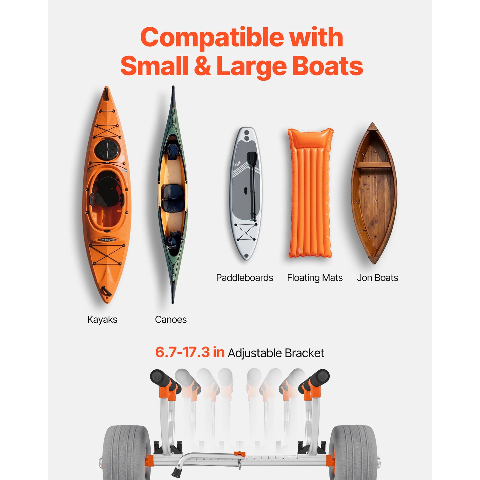 Uimoso Adjustable Kayak Cart Canoe Carrier 350lbs with 12” PU Tires Foldable