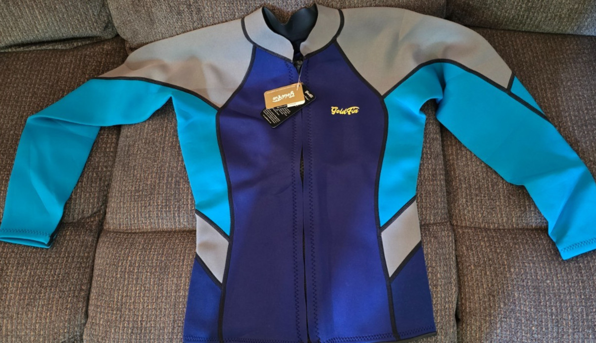 New GoldFin Neoprene Wetsuit Top Size L, blue/gray