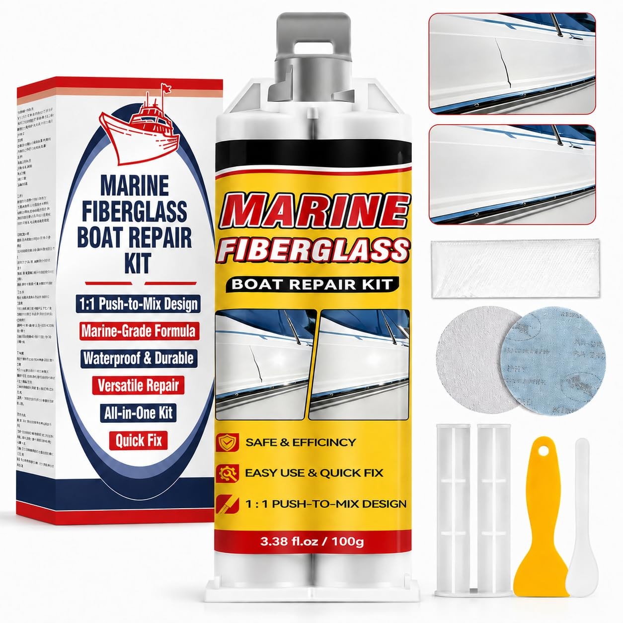 Marine Fiberglass Repair Kit for Boats, Gelcoat Boats White