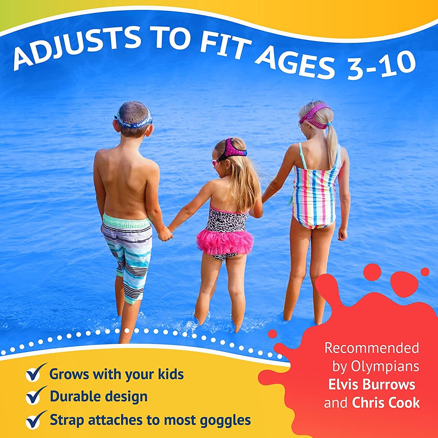 Frogglez Pain-Free Swim Goggles for Kids Under 10 Ages 3-10 No Hair Pulling