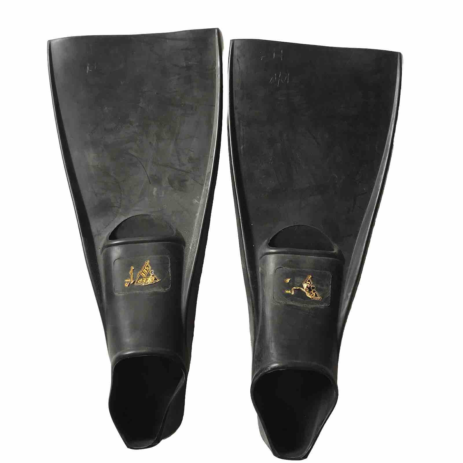 VTG DEEP SEE SEA Scuba Diving Swim Fins SZ 10-13 Flippers Floating Black Rubber