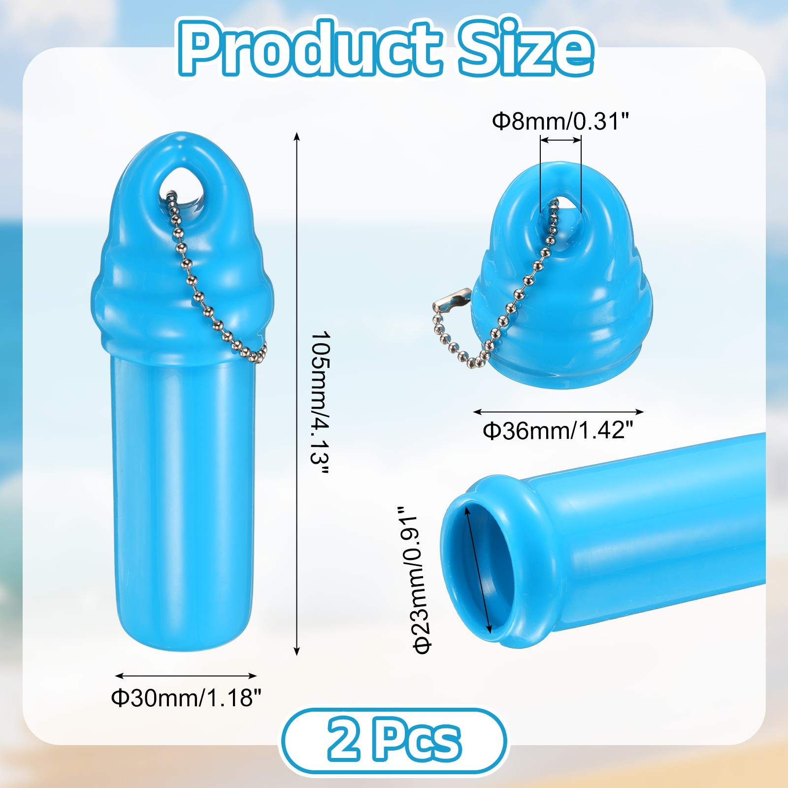 2Pcs Floating Keychain, Float Key Ring Holder with Waterproof Container Sky Blue