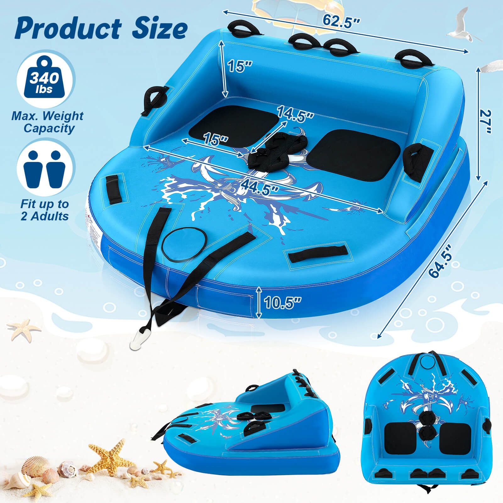Inflatable 2 Person Towable Tubes for Boating Water Tubes for Boats to Pull
