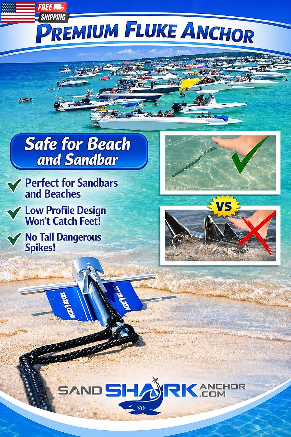 Sandshark Premium Fluke Anchor-Retractable Shaft Easy Storage-Aluminum Pontoon B