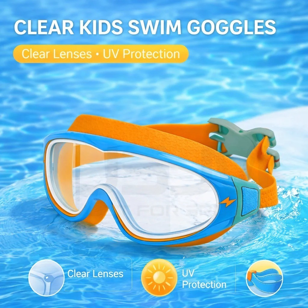 Swimming Goggles for Boys & Girls (3-15 Years) – Big Frame HD View, Anti-Fog