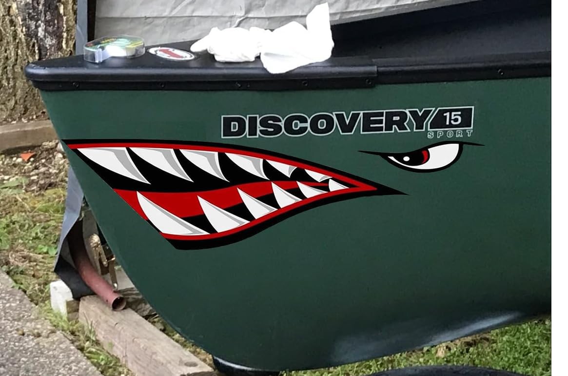 Alemon Shark Teeth Mouth Reflective Decals Graphics Sticker Fishing Boat Canoe