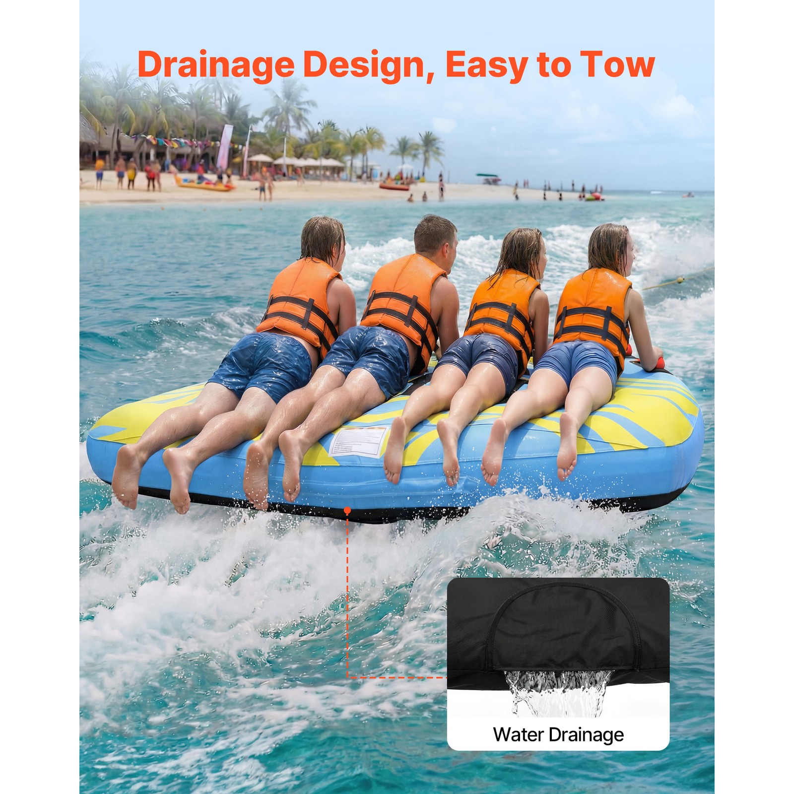 Uimoso Towable Tube for 4 Riders Inflatable Water Sports Tube for Boating