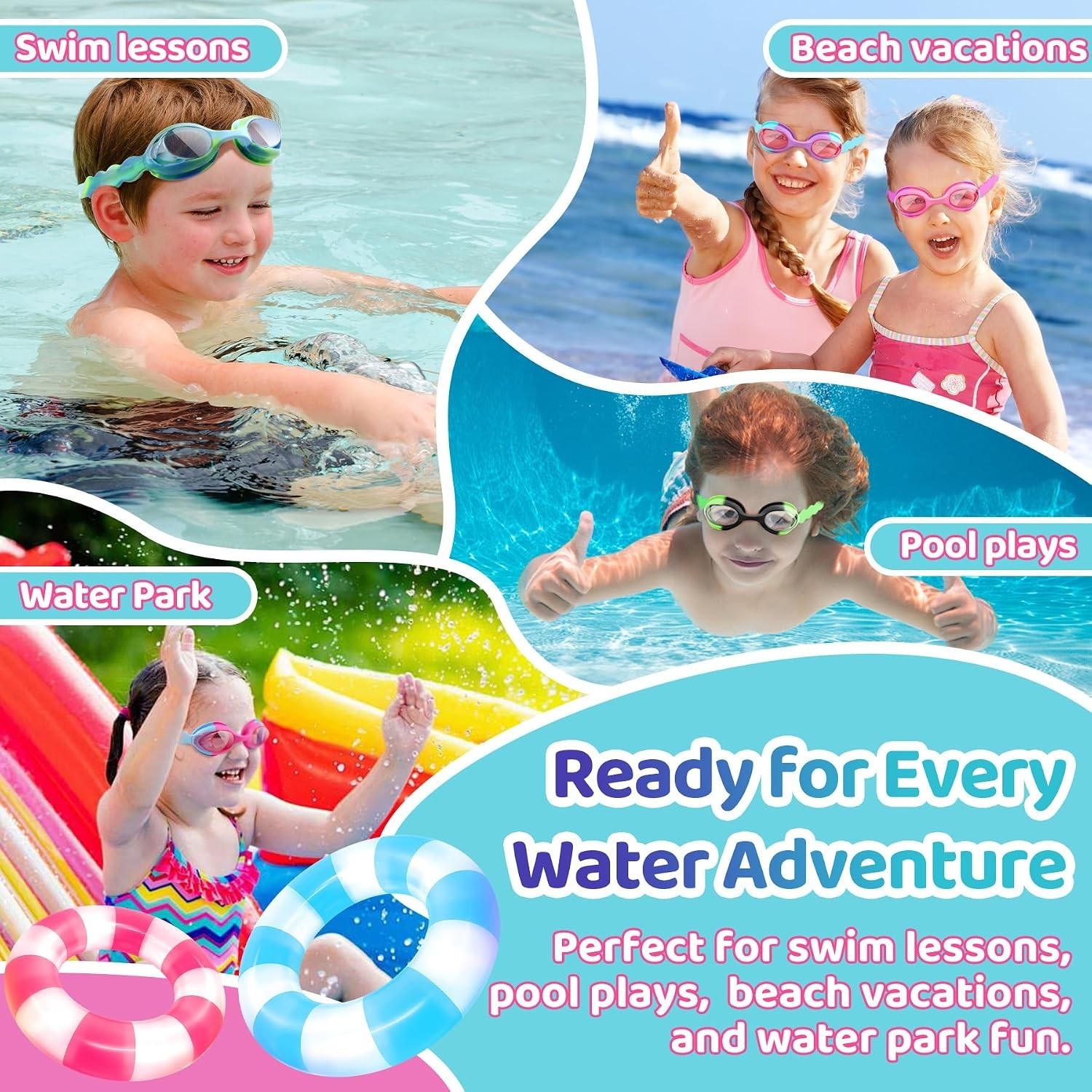 Kids Swim Goggles with Fabric Strap No Tangle Pain-Free, Anti-Fog Swimming Po…