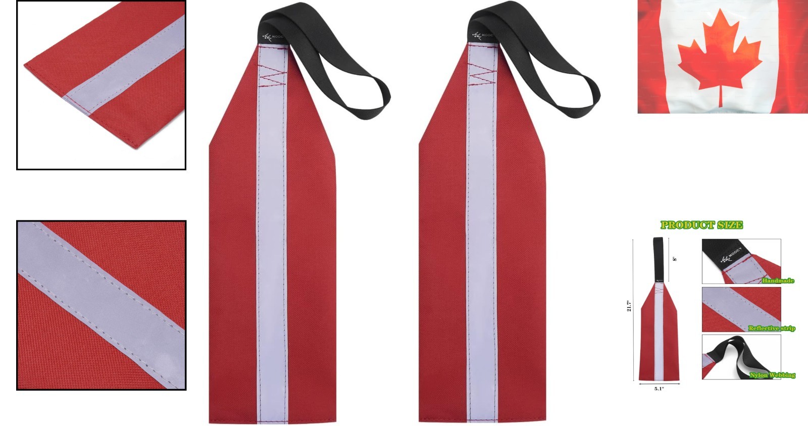 MOOCY Red Safety Flags with Reflective Strips – Durable Tow Flags for Kayaking