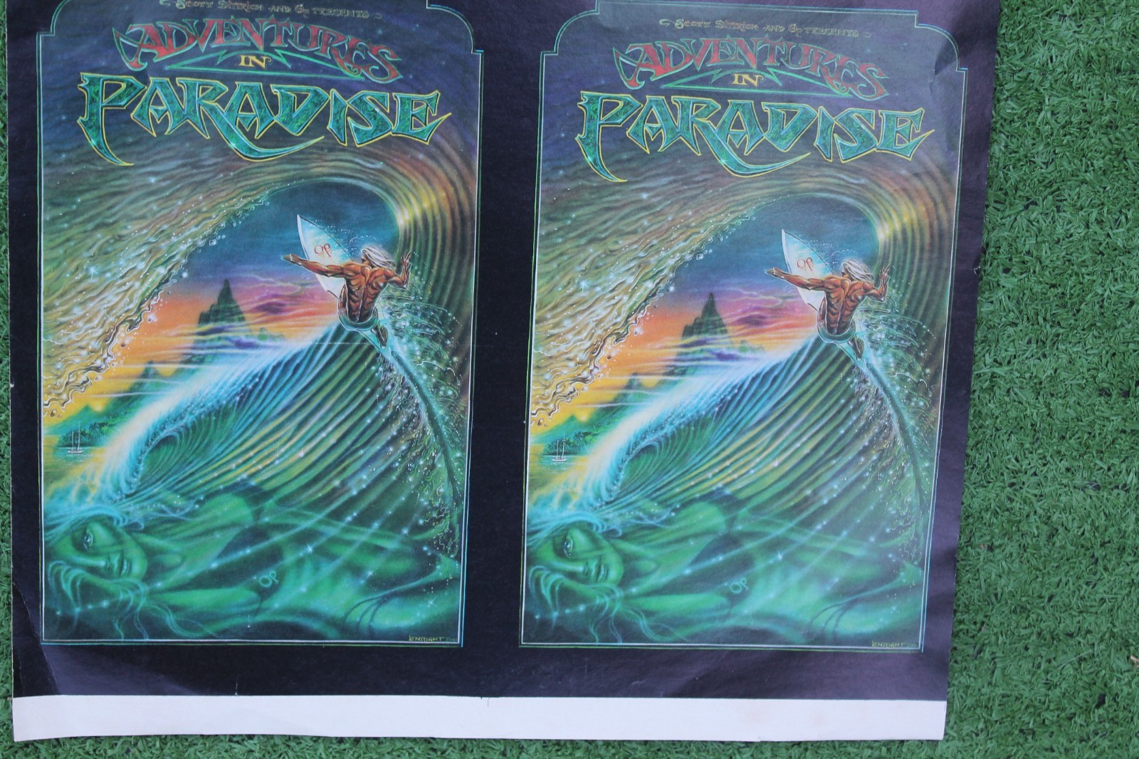 Adventures in Paradise Flyer Sheet Uncut Original 80’s GD Vintage Surfing POSTER
