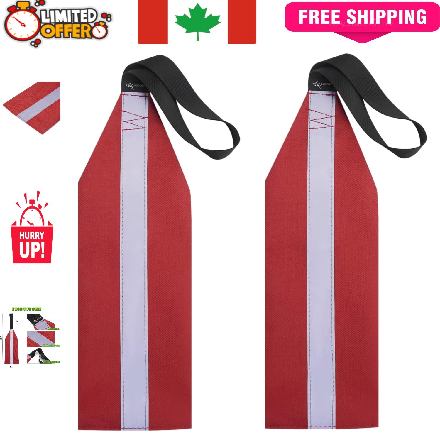 MOOCY Red Safety Flags with Reflective Strips – Durable Tow Flags for Kayaking